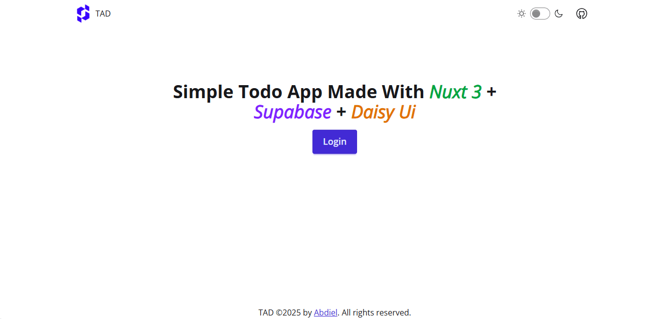 TAD homepage screenshot